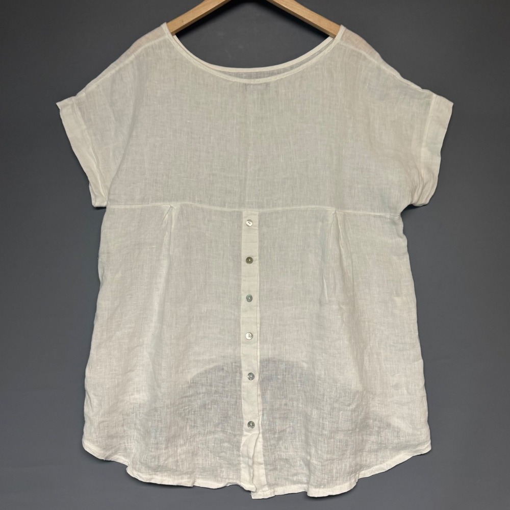 Terzo Millennio Womens White 100% Linen Oversized Blouse Tunic Top Italy Medium